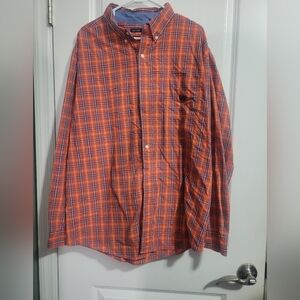 Chaps Men's Vibrant Orange and Blue Checkered Shirt